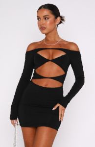 With You Long Sleeve Mini Dress Black sold by White Fox Boutique