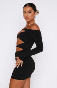With You Long Sleeve Mini Dress Black sold by White Fox Boutique