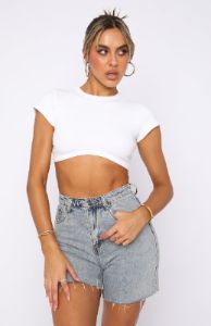 Call Me Back Ribbed Crop Tee White sold by White Fox Boutique