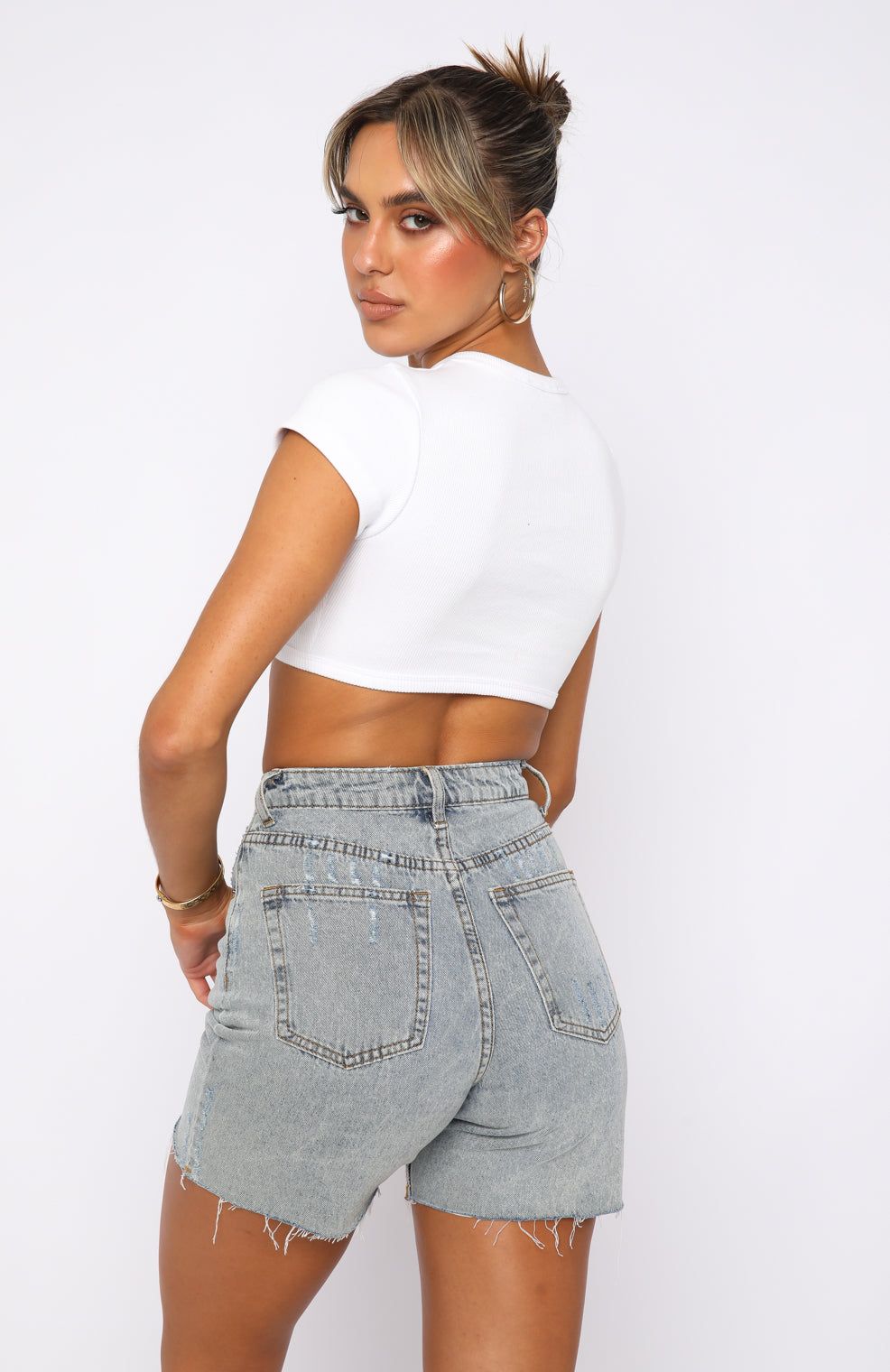 Call Me Back Ribbed Crop Tee White sold by White Fox Boutique product image thumbnail 4