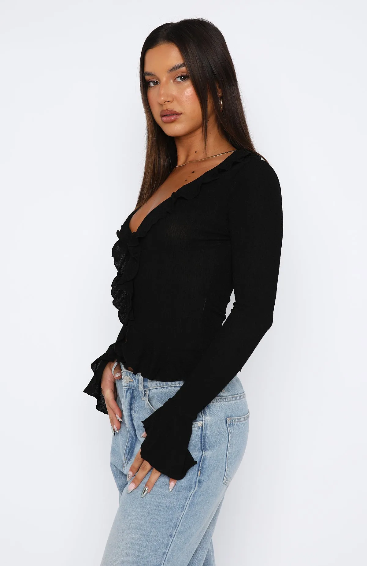 Feel My Love Long Sleeve Top Black sold by White Fox Boutique product image thumbnail 3