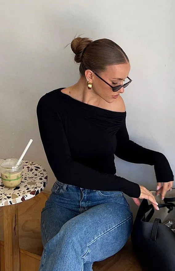 Best Of Luck Long Sleeve Top Black sold by White Fox Boutique