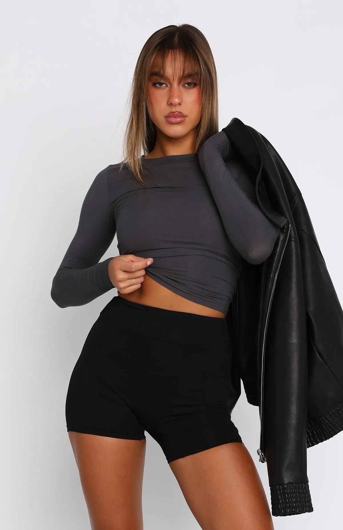 Only For Tonight Long Sleeve Top Charcoal sold by White Fox Boutique product image thumbnail 2