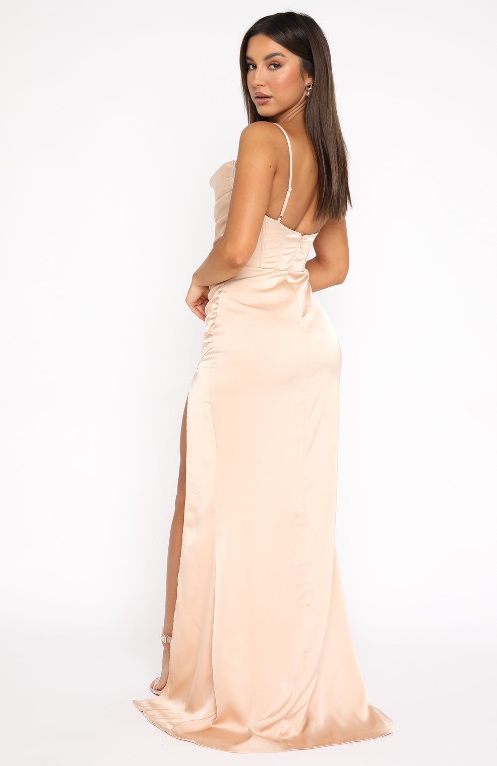 Endless Nights Satin Maxi Dress Chardonnay sold by White Fox Boutique product image thumbnail 9