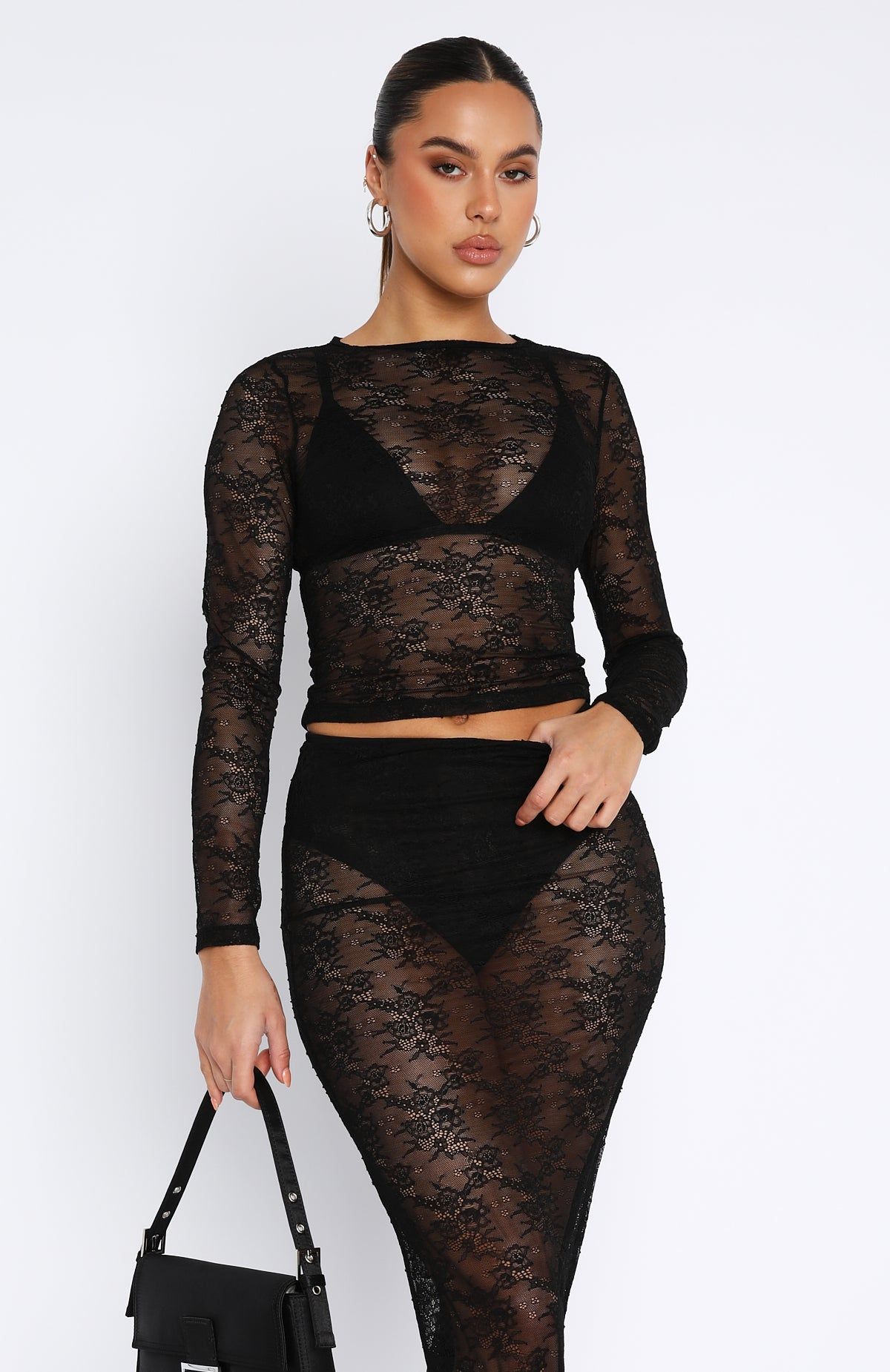 Under My Spell Long Sleeve Lace Top Black sold by White Fox Boutique product image thumbnail 2
