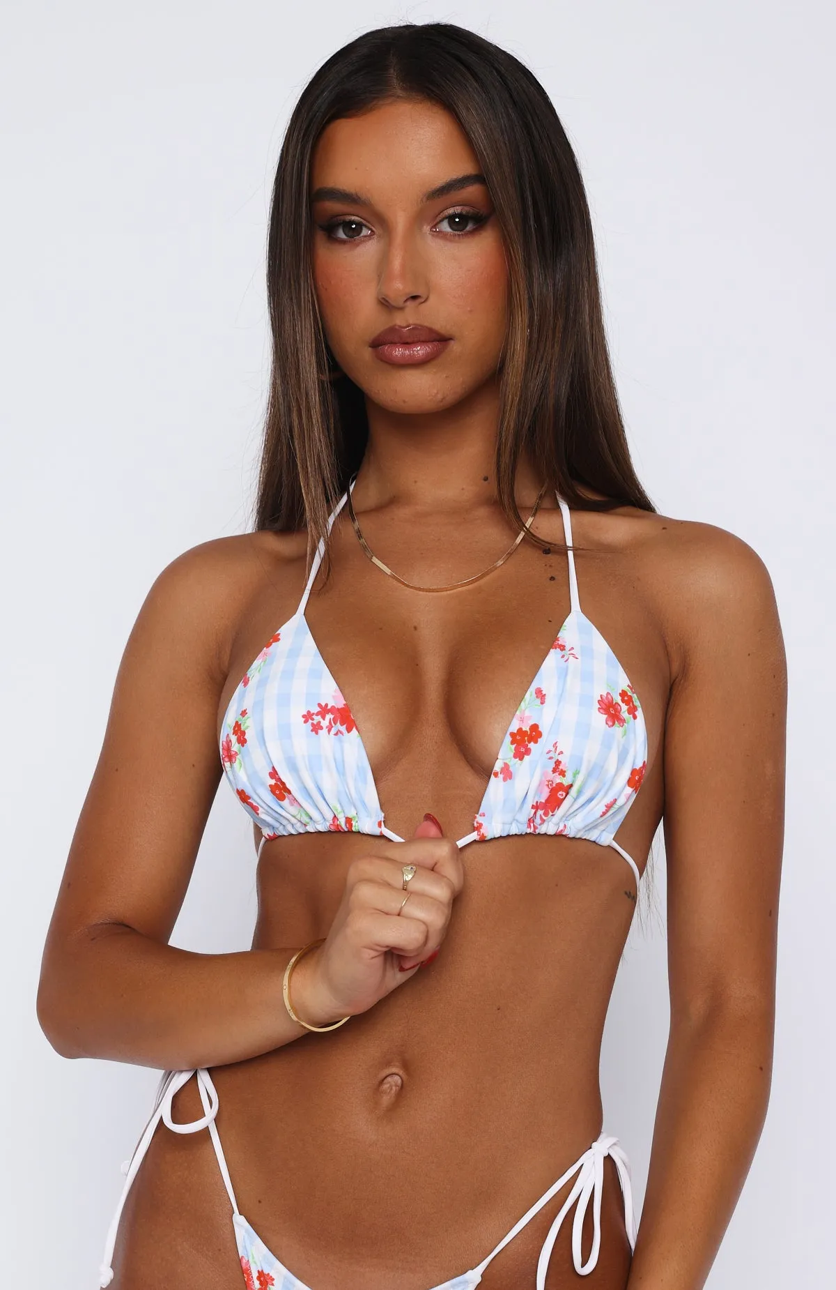 Golden Hour Bikini Top Blue Gingham Floral sold by White Fox Boutique product image thumbnail 2