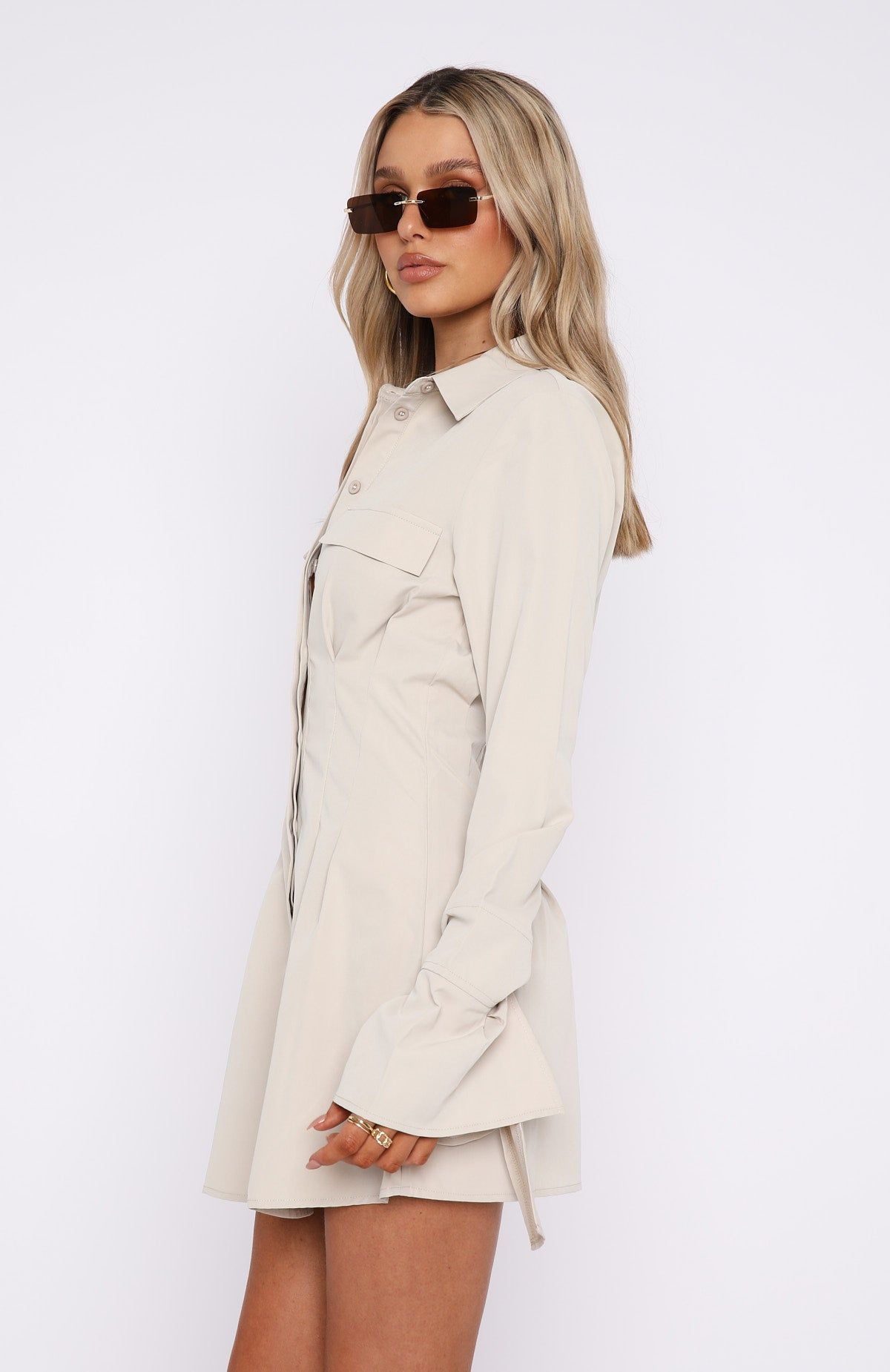 Stay The Night Long Sleeve Mini Dress Taupe sold by White Fox Boutique product image thumbnail 3