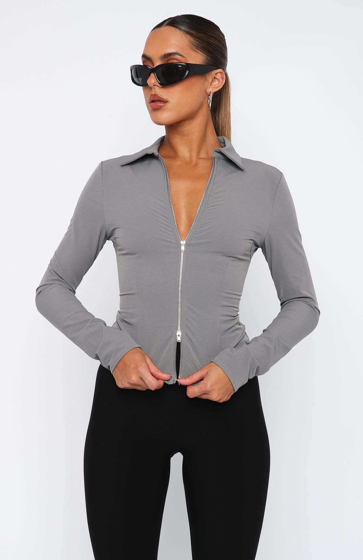 One Moment Long Sleeve Top Grey sold by White Fox Boutique product image thumbnail 2