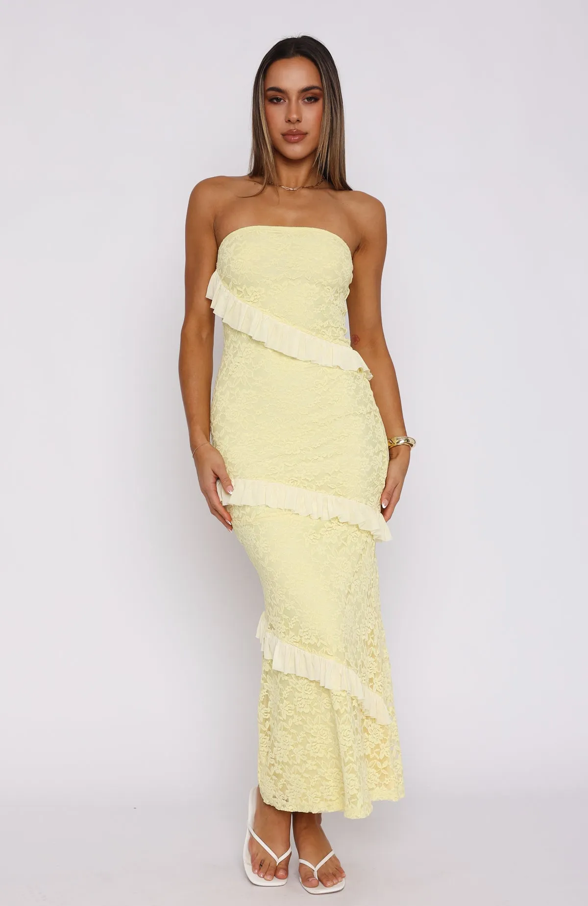 She's A Masterpiece Lace Maxi Dress Lemon sold by White Fox Boutique product image thumbnail 2
