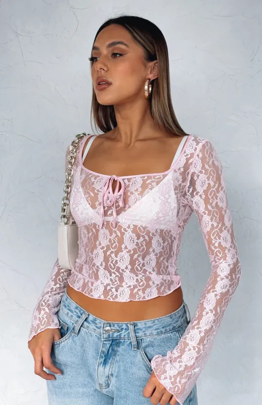 Take Command Long Sleeve Lace Top Baby Pink sold by White Fox Boutique