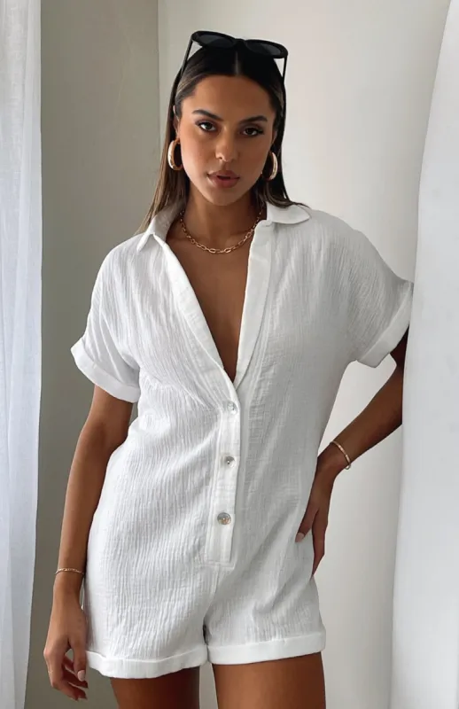 Higher Power Playsuit White sold by White Fox Boutique