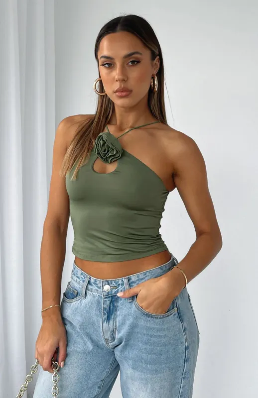 Big Decisions Rosette Top Olive sold by White Fox Boutique