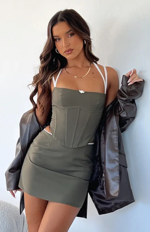 Just A Party Mini Skirt Olive sold by White Fox Boutique