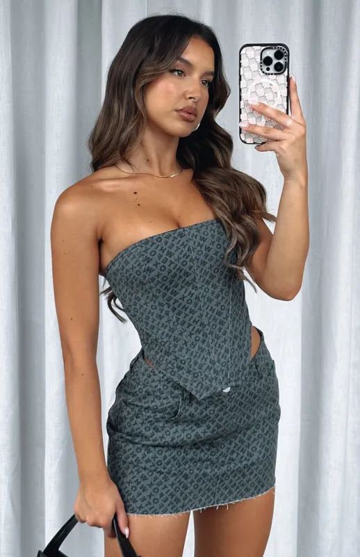 Insomnia Strapless Bustier Charcoal Monogram sold by White Fox Boutique