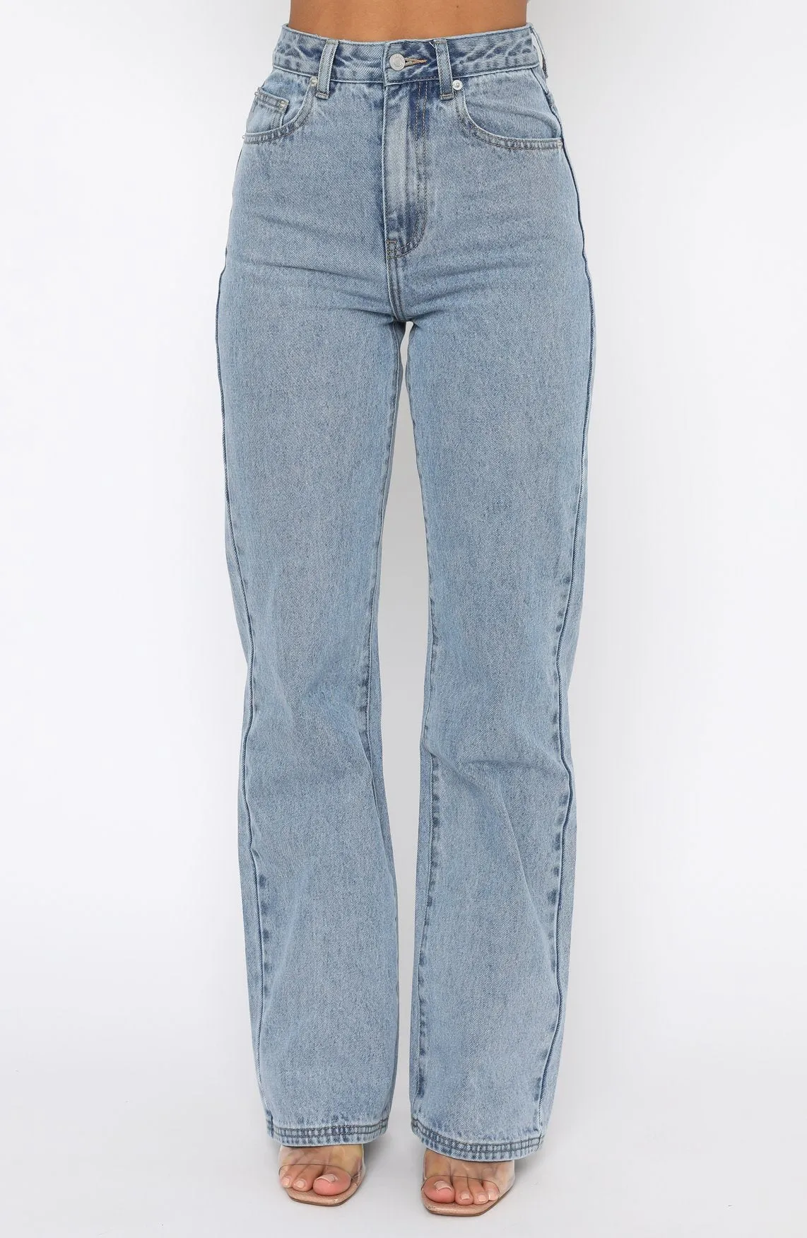 Long Way To Go High Rise Straight Leg Jeans Washed Blue sold by White Fox Boutique product image thumbnail 2
