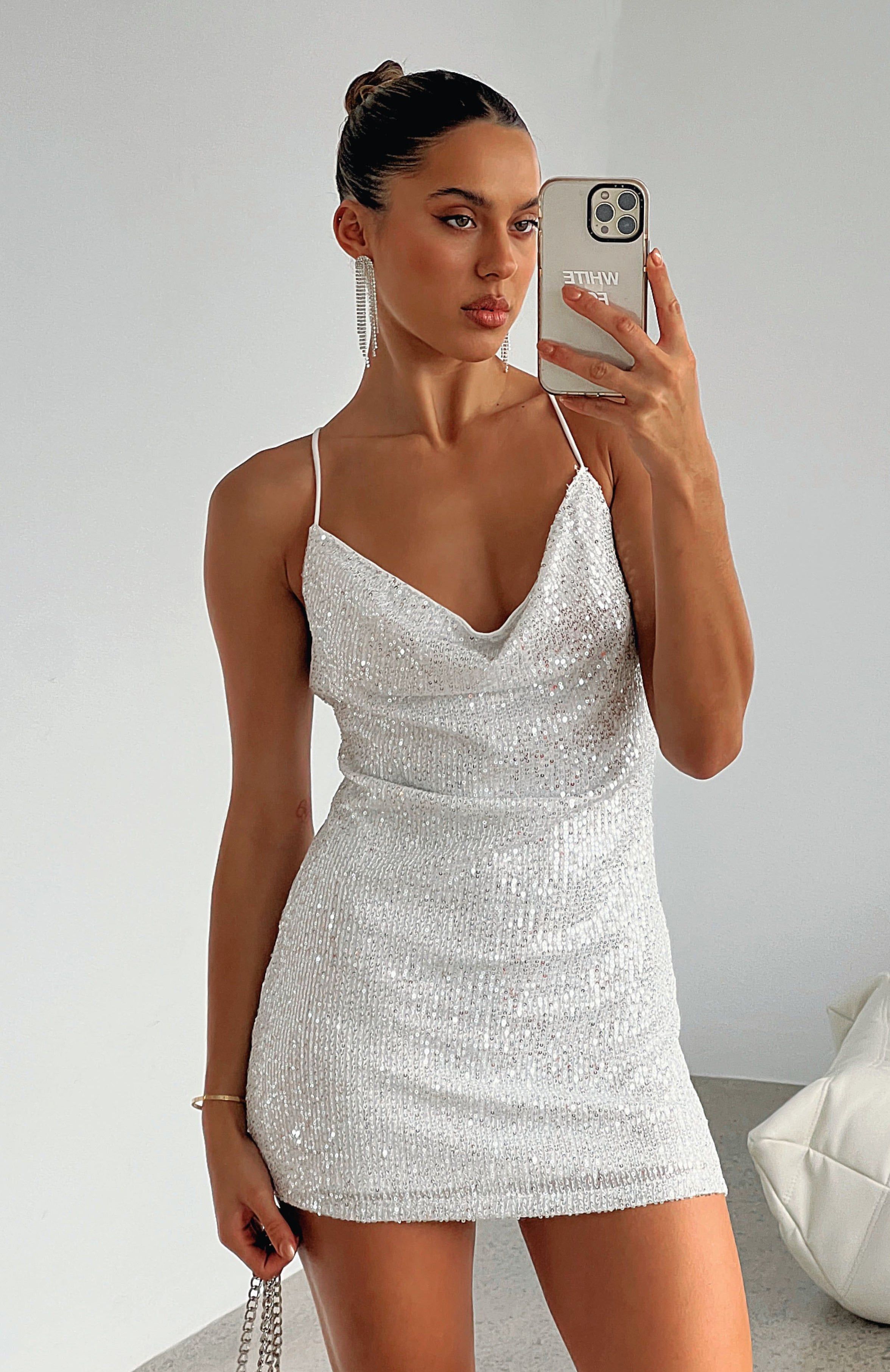 Lost In You Sequin Mini Dress Silver sold by White Fox Boutique