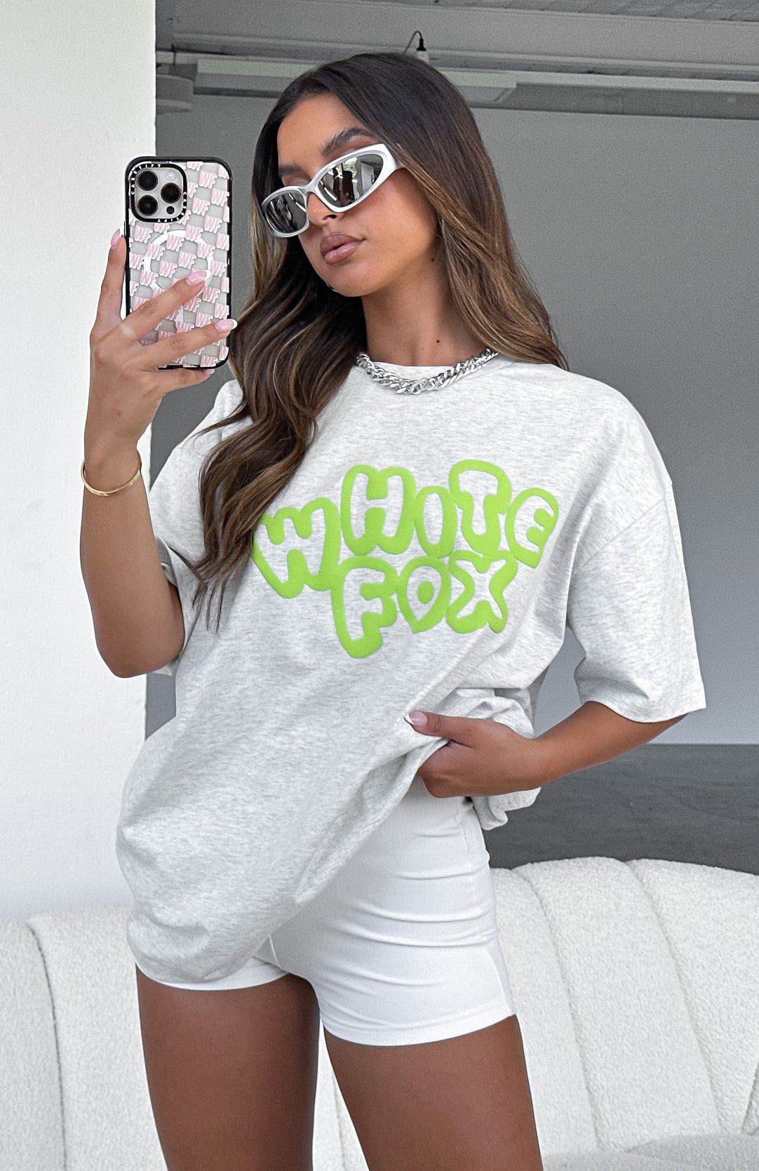 Talk It Over Oversized Tee Grey Marle sold by White Fox Boutique