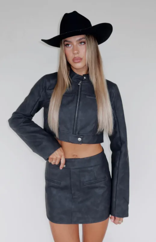 Flaunt It Cropped PU Jacket Black sold by White Fox Boutique