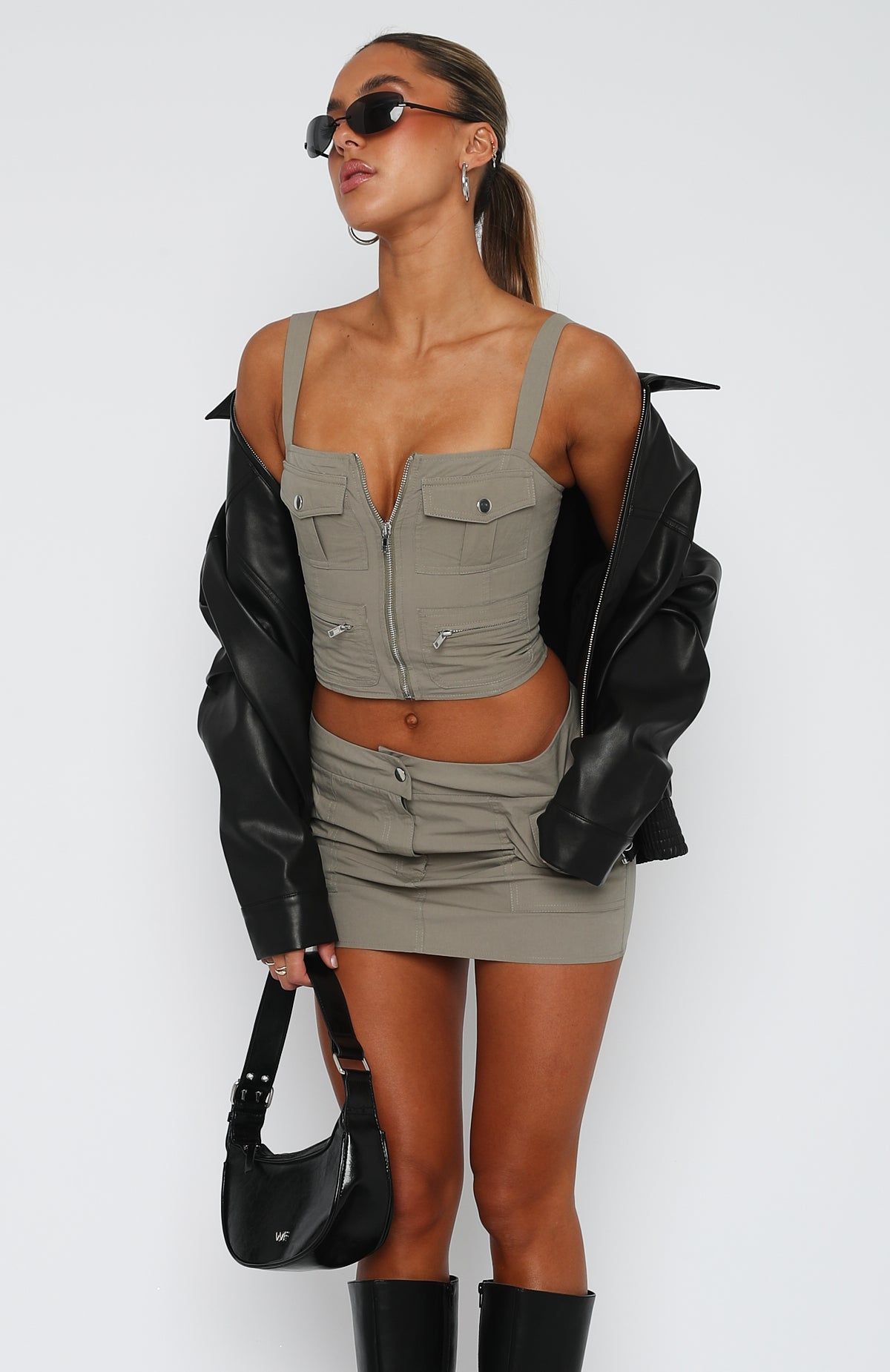 When You Move Cargo Mini Skirt Dusty Olive sold by White Fox Boutique product image thumbnail 2