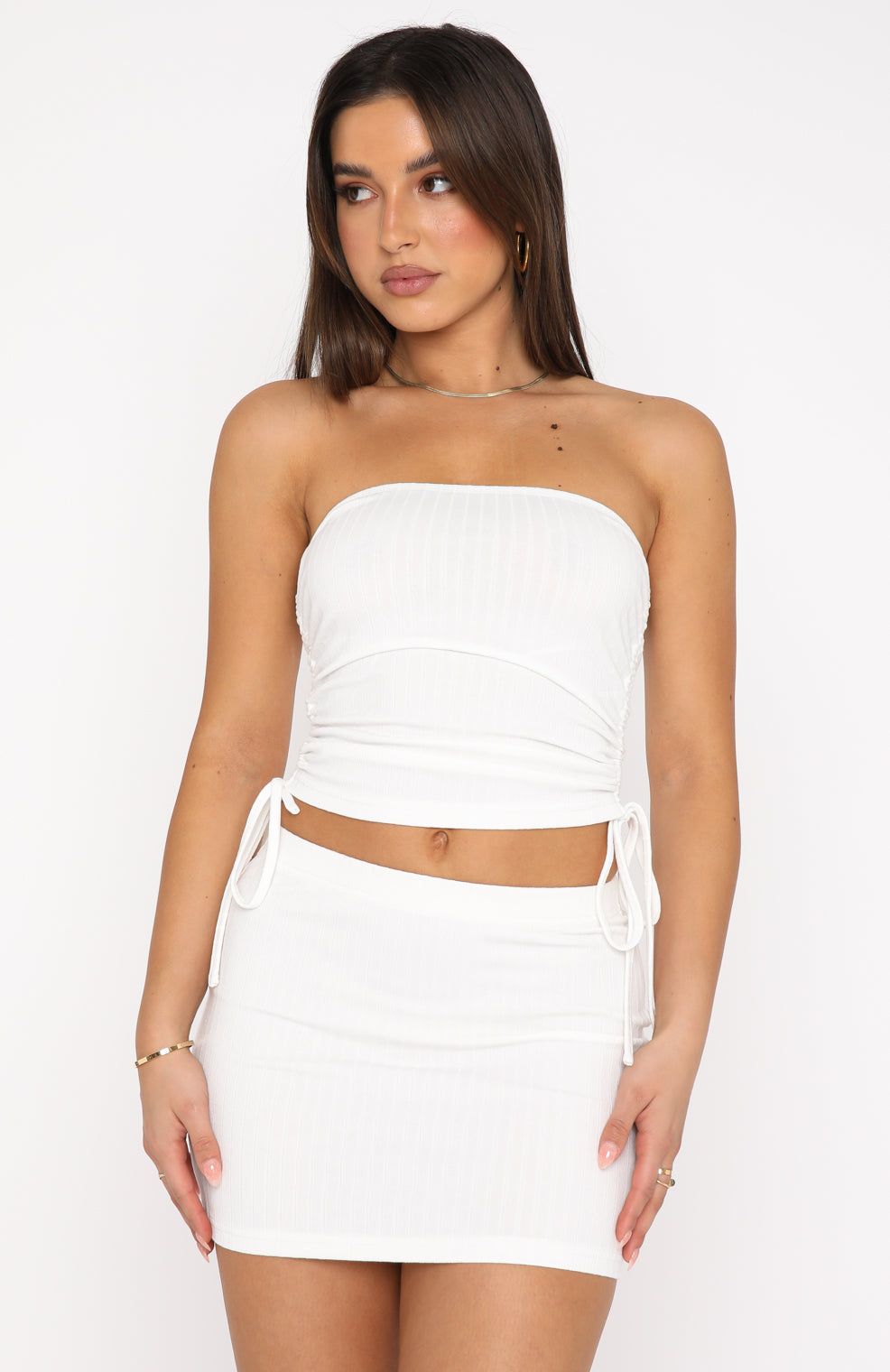 New You Ribbed Strapless Crop White sold by White Fox Boutique product image thumbnail 2