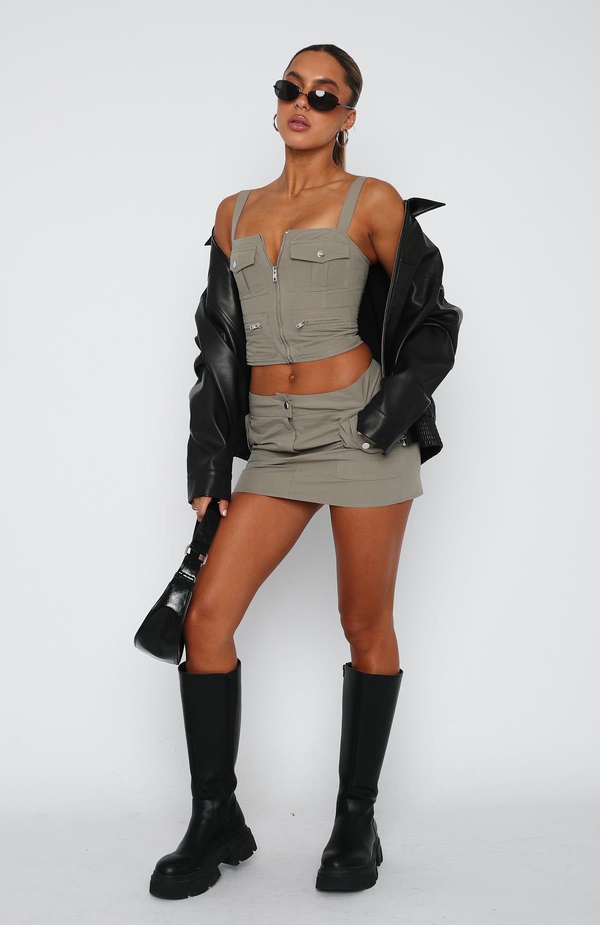 When You Move Cargo Mini Skirt Dusty Olive sold by White Fox Boutique product image thumbnail 5