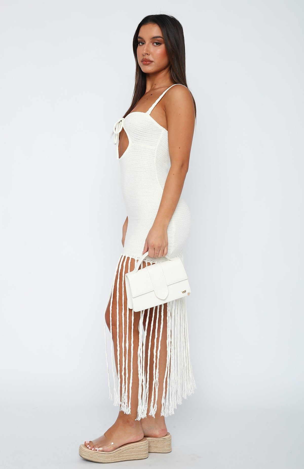 white christmas dresses Gotta Give Me Embellished Crochet Maxi Dress Off White main image 0