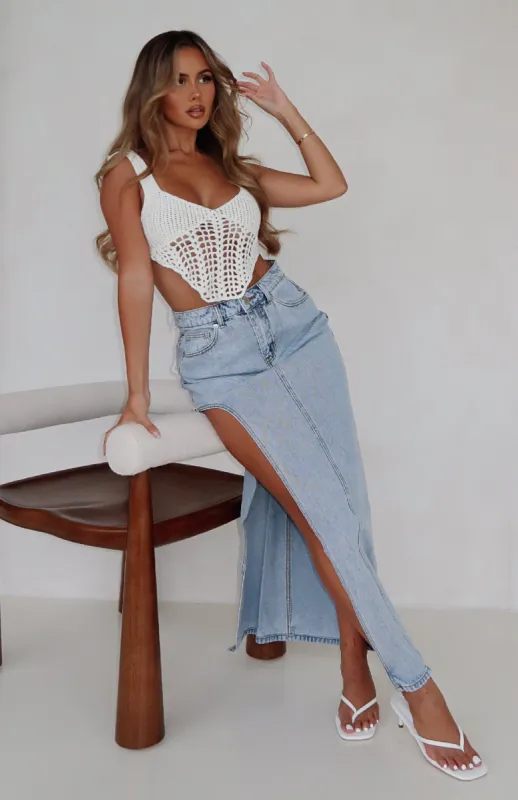 Let's Take A Trip Denim Maxi Skirt Light Blue sold by White Fox Boutique