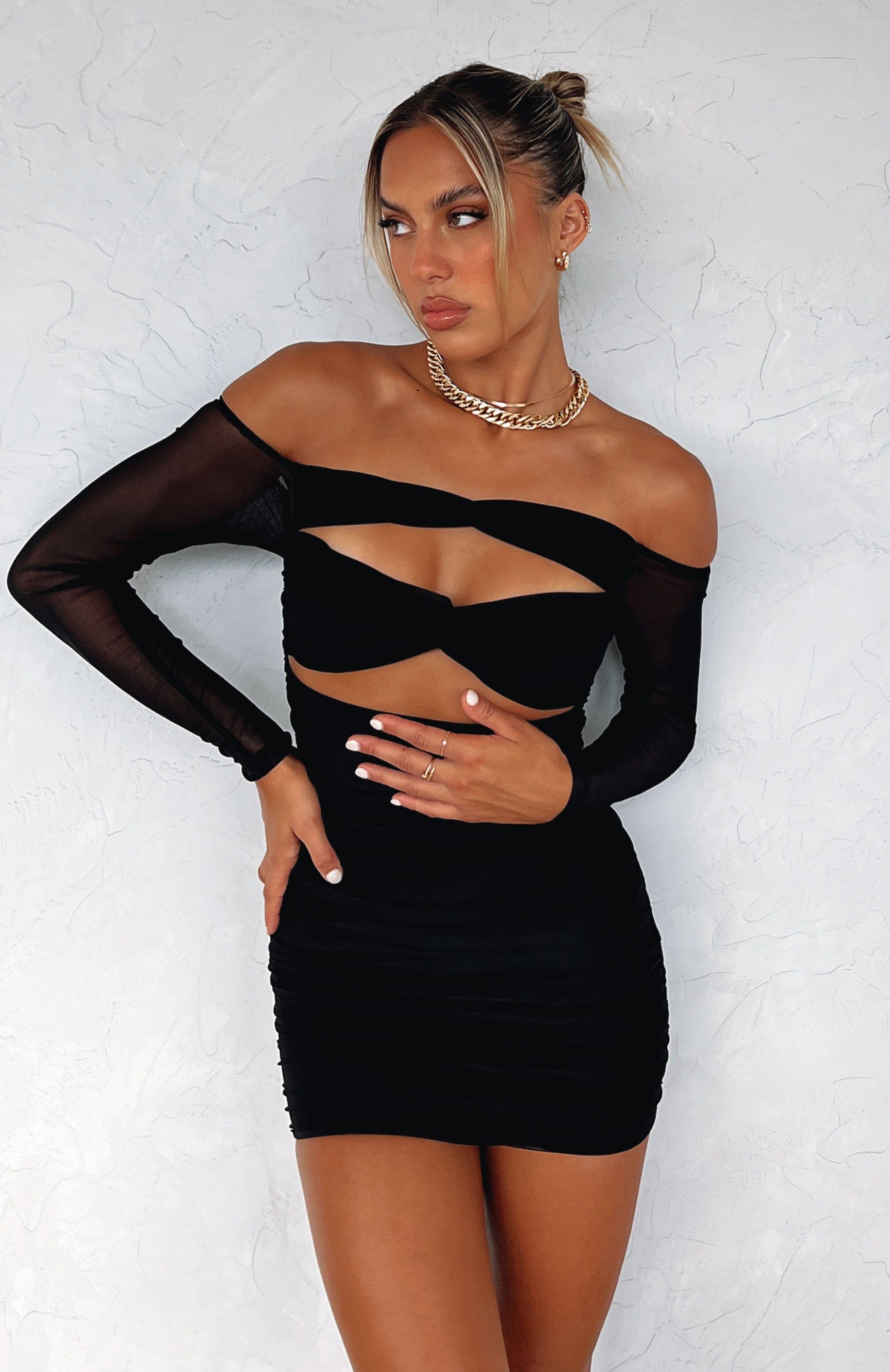 This Love Long Sleeve Mini Dress Black sold by White Fox Boutique