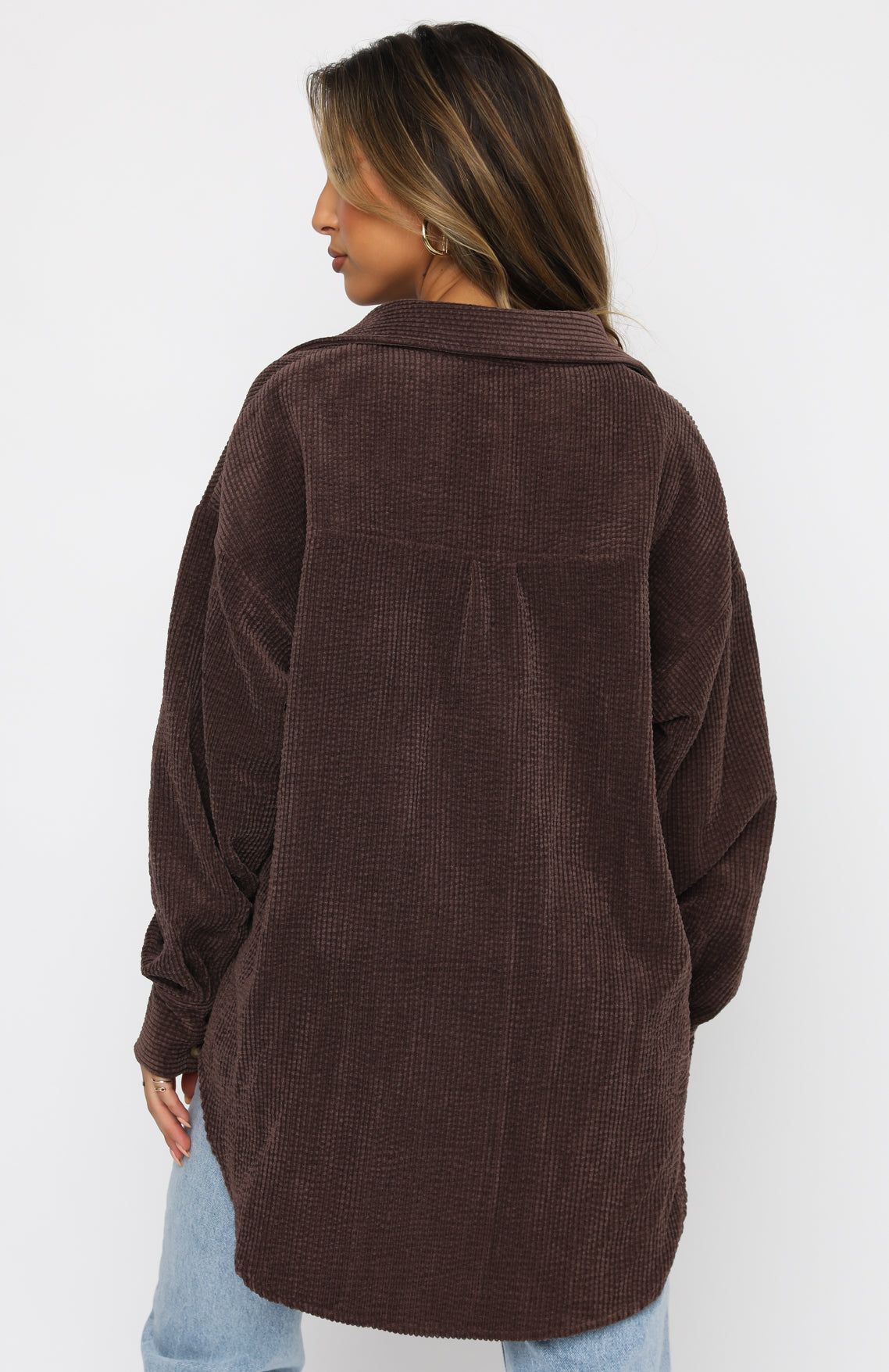 Out And About Cord Long Sleeve Shirt Chocolate sold by White Fox Boutique product image thumbnail 5