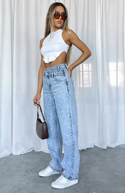 Take My Time High Rise Straight Leg Jeans Washed Blue sold by White Fox Boutique