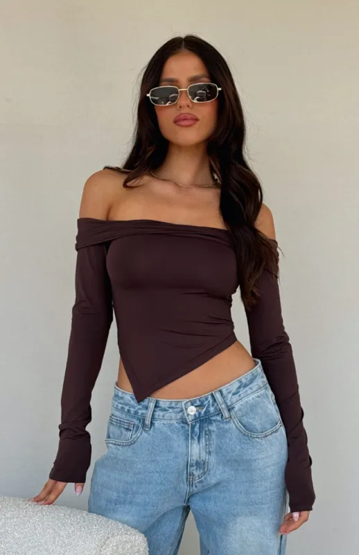 Memories Stay Long Sleeve Top Chocolate made by White Fox Boutique