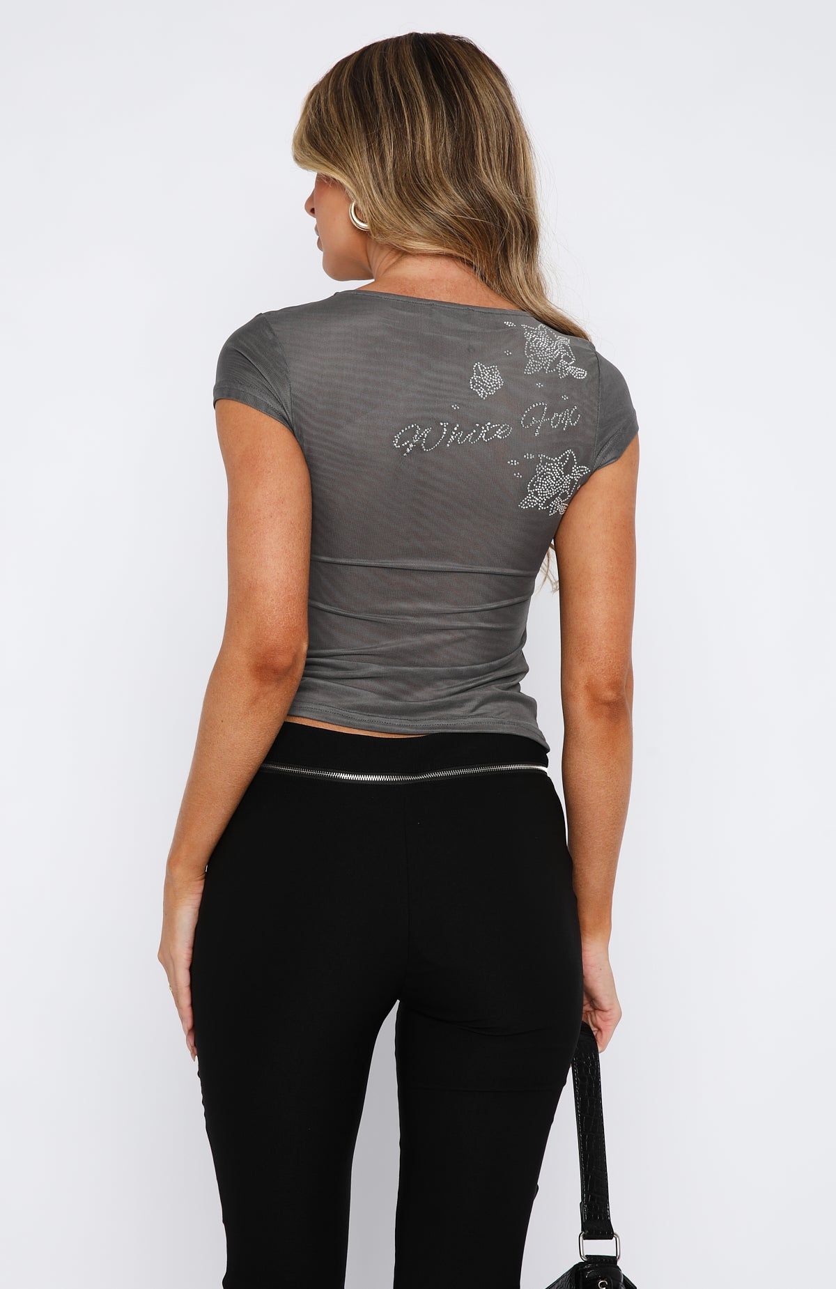 On The Way Out Mesh Baby Tee Charcoal sold by White Fox Boutique product image thumbnail 4