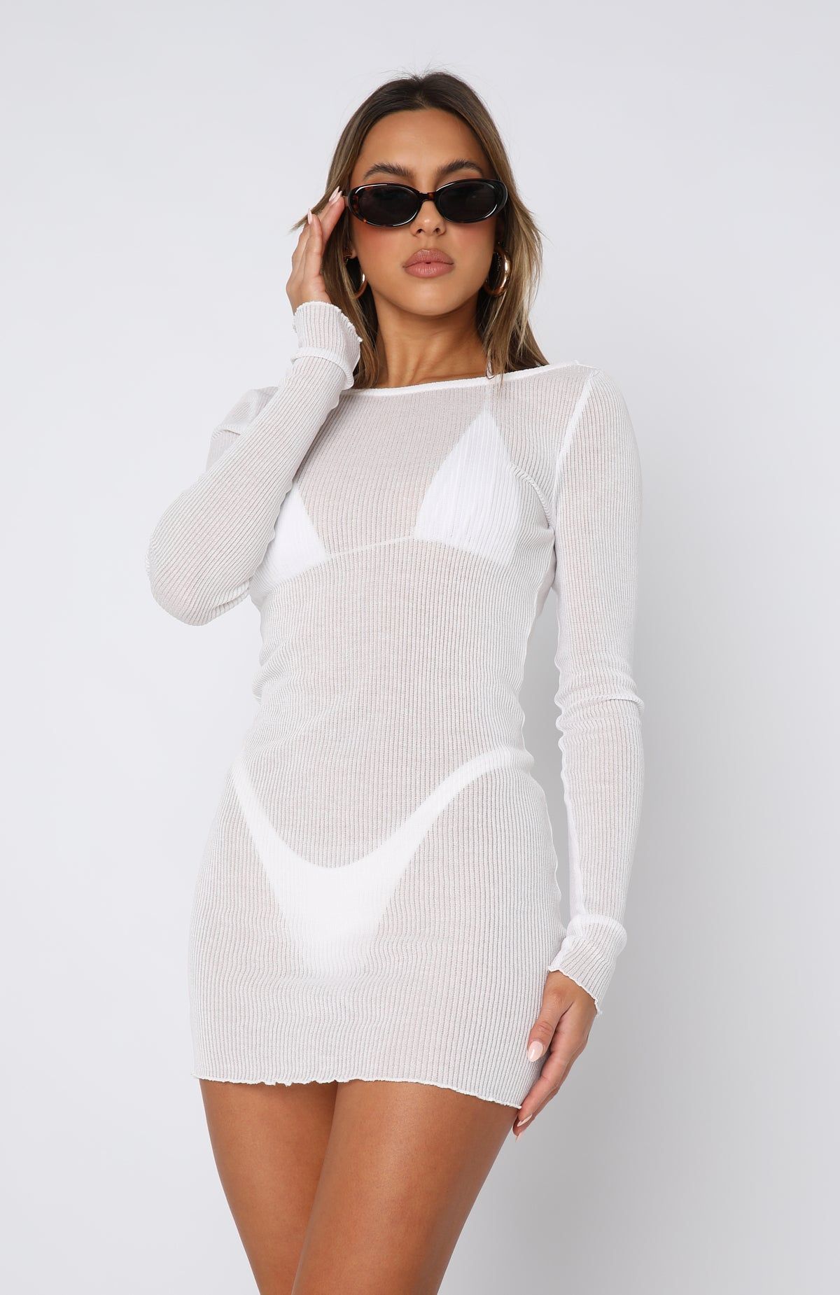 Without Warning Long Sleeve Mini Dress White sold by White Fox Boutique product image thumbnail 2