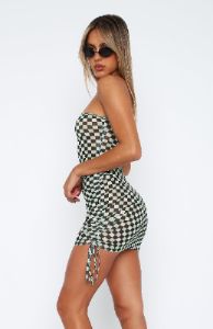 Summer Vibe Mesh Mini Dress Green Check sold by White Fox Boutique