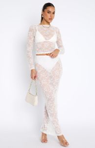 Under My Spell Lace Maxi Skirt White sold by White Fox Boutique