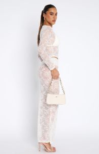 Under My Spell Lace Maxi Skirt White sold by White Fox Boutique