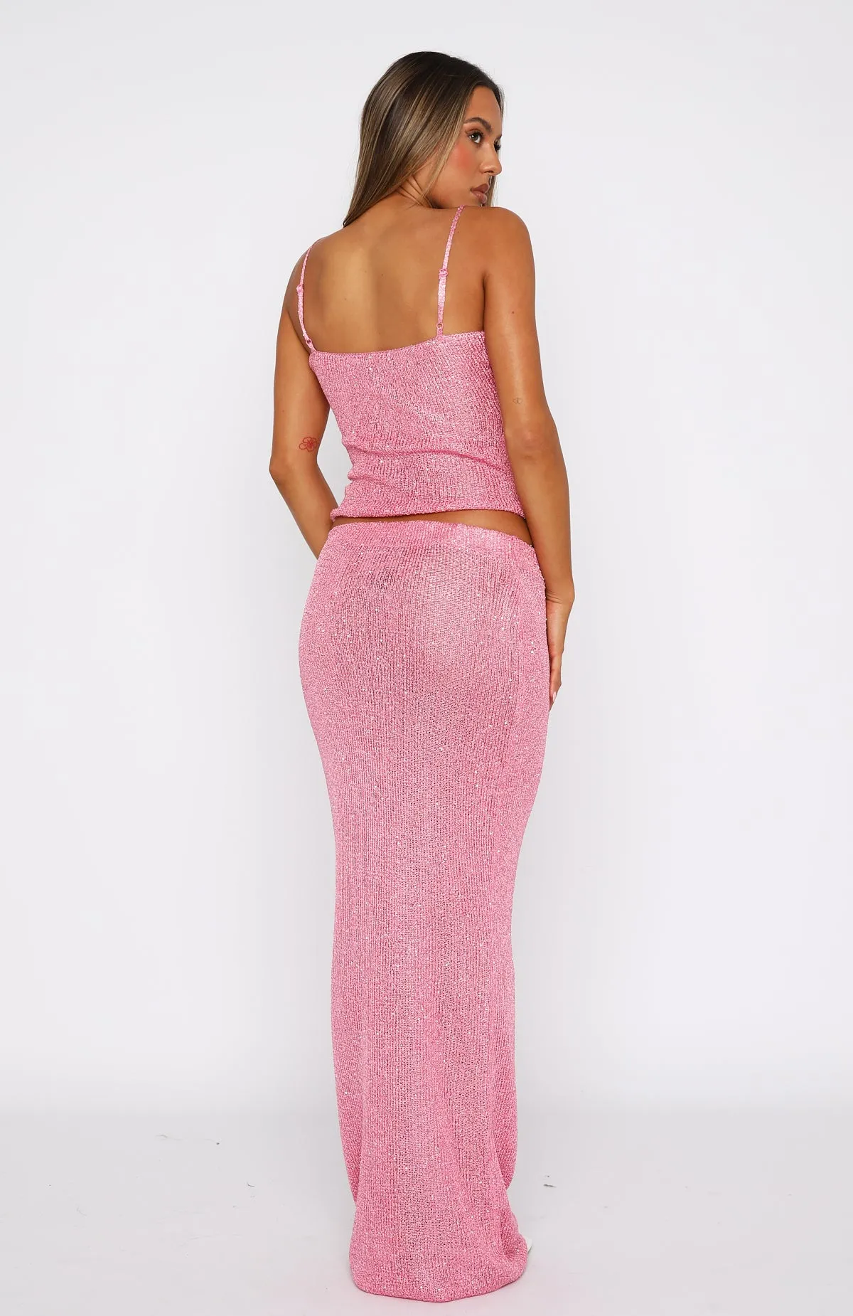 Star Shining Sequin Knit Maxi Skirt Bubblegum sold by White Fox Boutique product image thumbnail 4