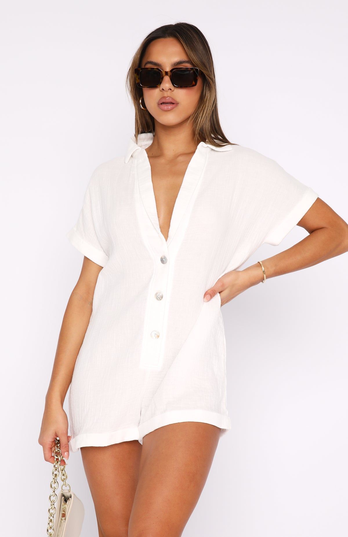 Higher Power Playsuit White sold by White Fox Boutique product image thumbnail 2