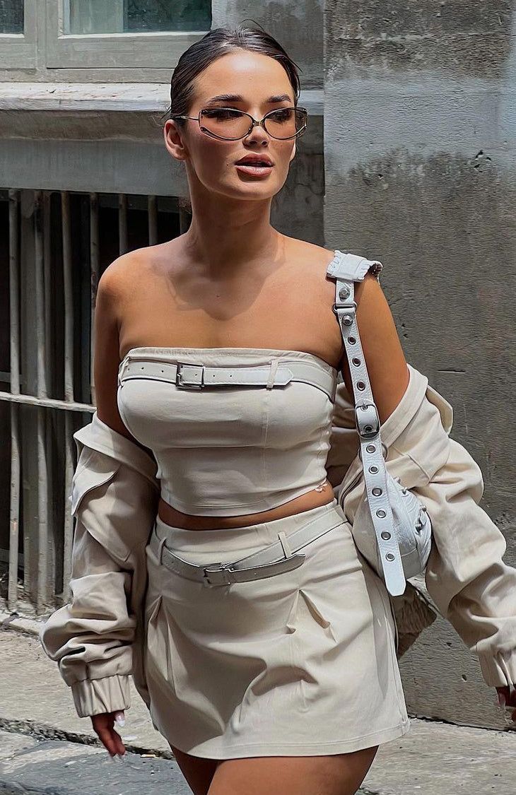 New To This Mini Skirt Beige sold by White Fox Boutique