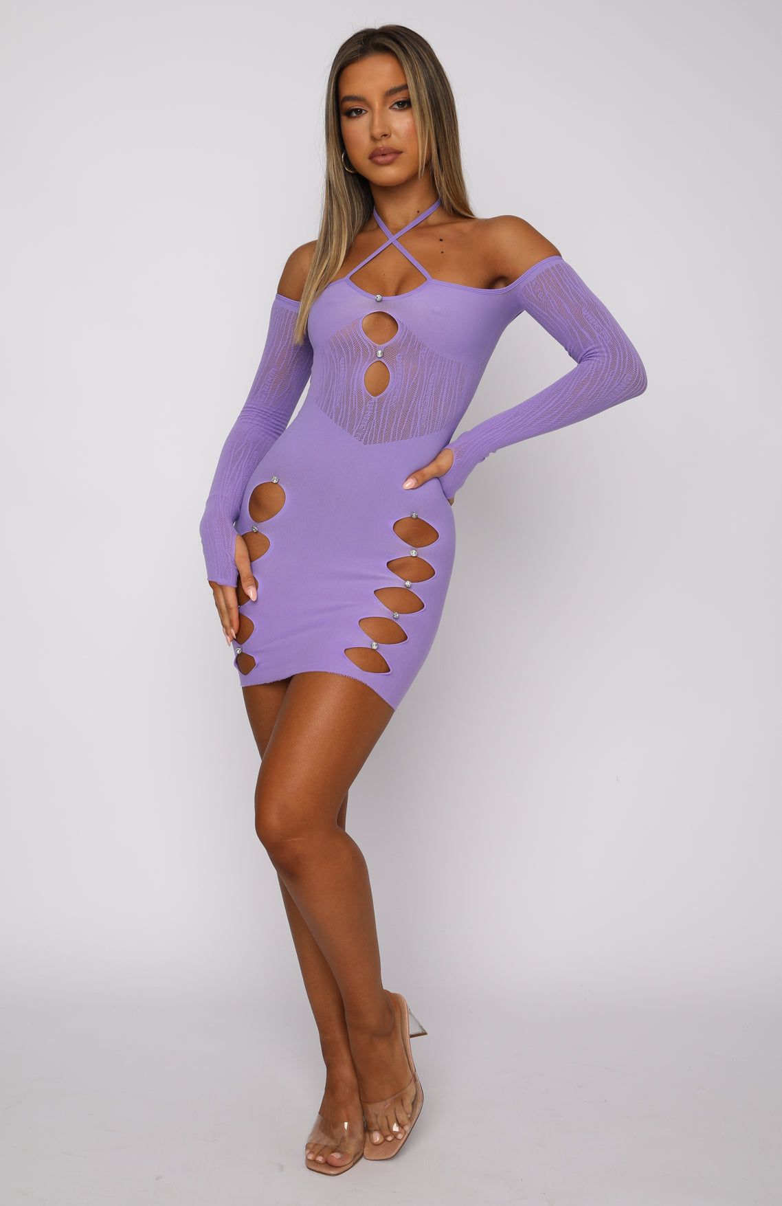 Keep On Looking Long Sleeve Mini Dress Purple sold by White Fox Boutique product image thumbnail 5