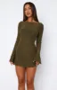 Excuse Me Miss Long Sleeve Mini Dress Olive sold by White Fox Boutique