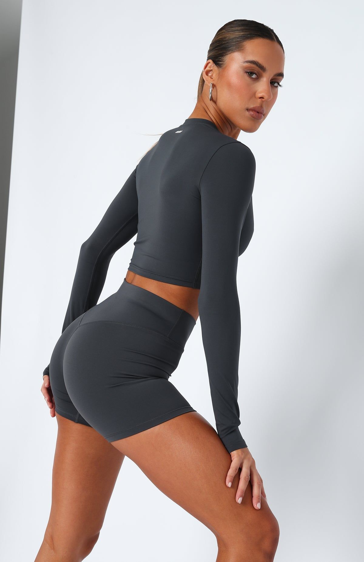 Up Early Long Sleeve Crop Charcoal sold by White Fox Boutique product image thumbnail 3
