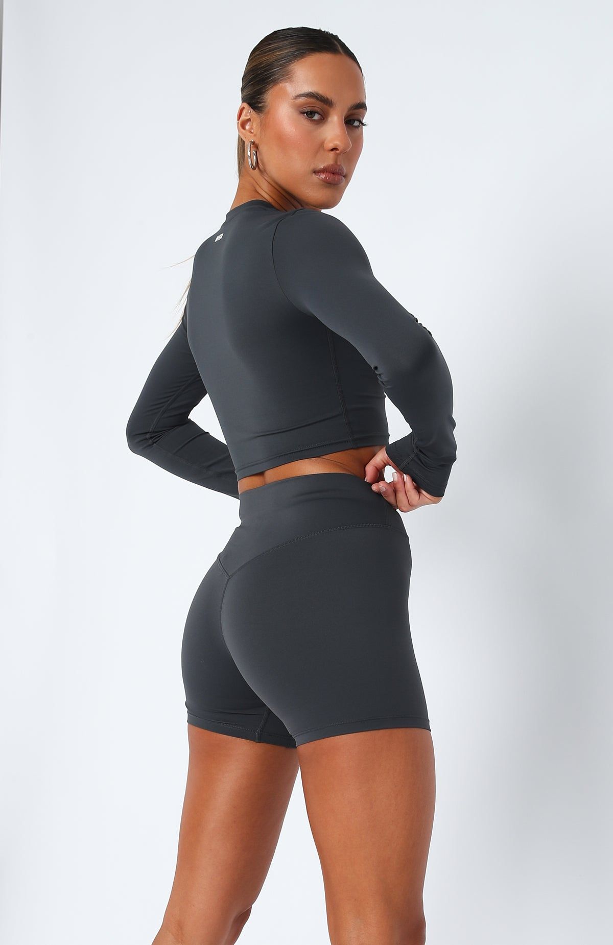 Up Early Long Sleeve Crop Charcoal sold by White Fox Boutique product image thumbnail 4