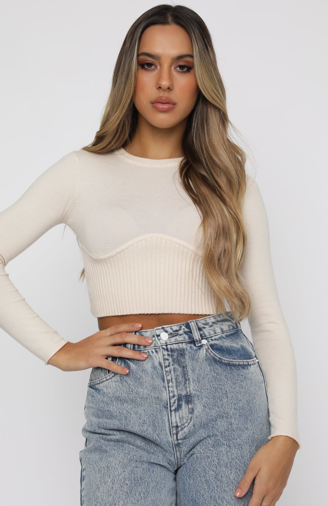 Take Me Higher Long Sleeve Crop Beige sold by White Fox Boutique product image thumbnail 2