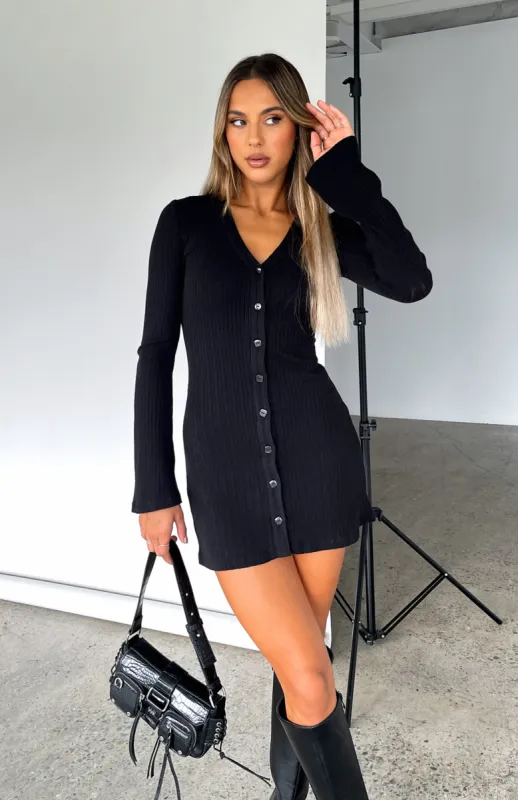 Live In The Moment Long Sleeve Mini Dress Black sold by White Fox Boutique
