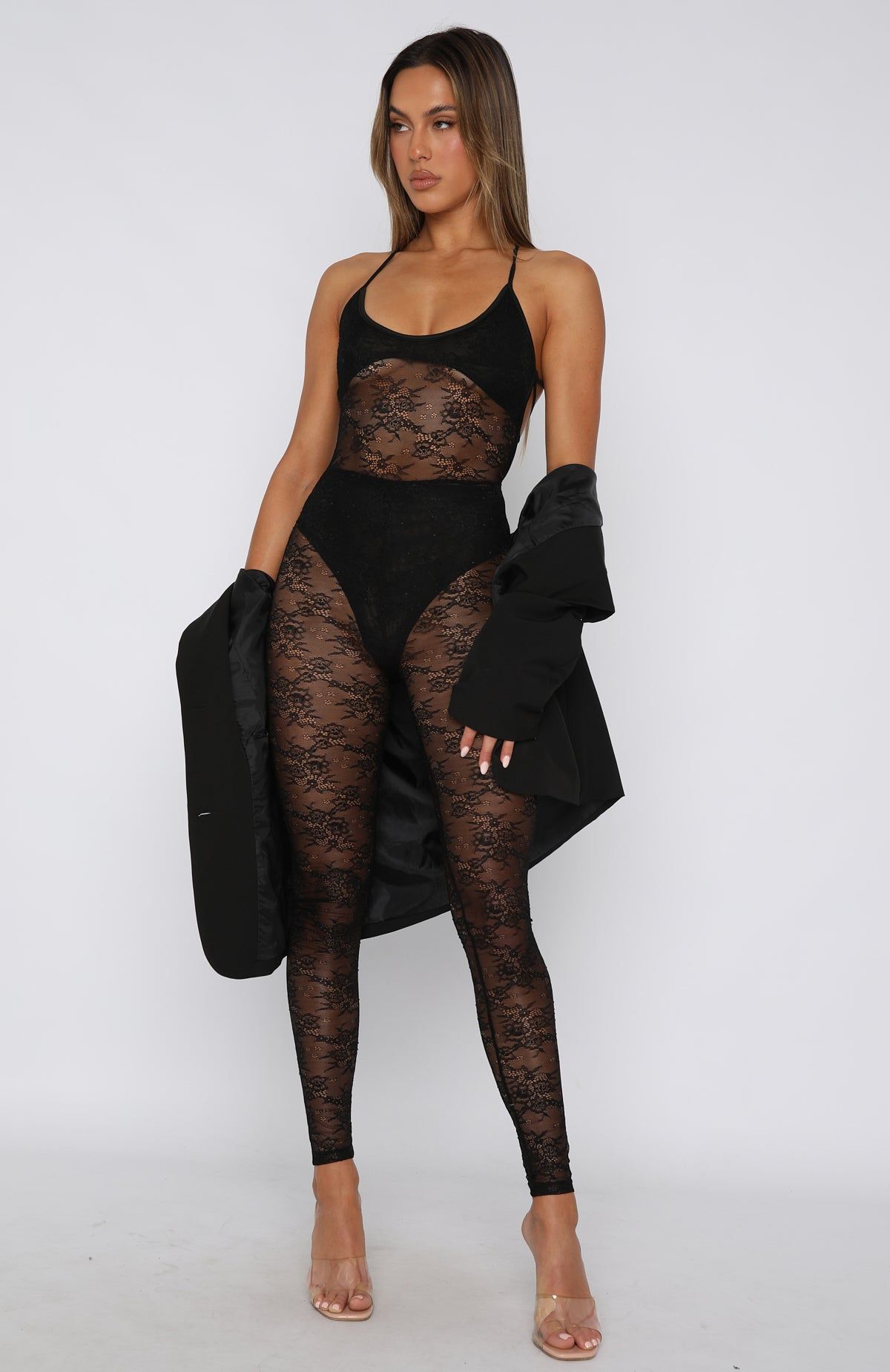 Highlight Reel Lace Jumpsuit Black sold by White Fox Boutique product image thumbnail 2