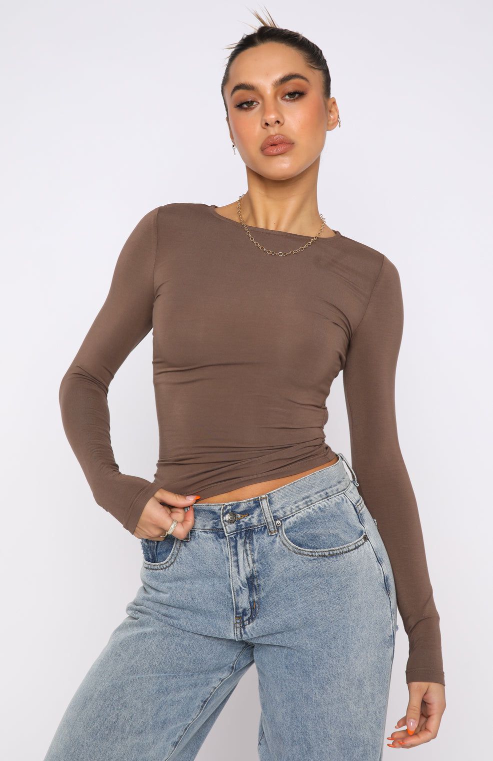 売れ筋商品|||イーブン アンド オド Tシャツ レディース トップス Long sleeved top - mocha Only For Tonight Long Sleeve Top Mocha | Parallel