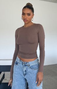 売れ筋商品|||イーブン アンド オド Tシャツ レディース トップス Long sleeved top - mocha Only For Tonight Long Sleeve Top Mocha | Parallel