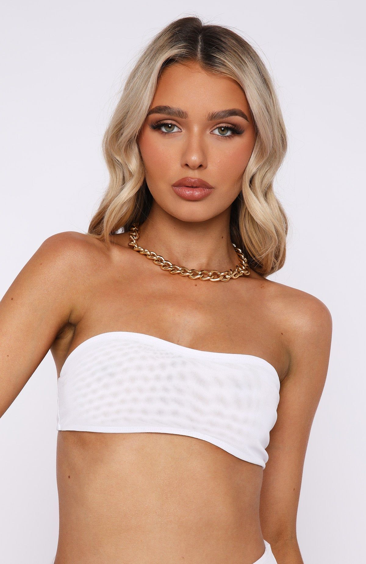 Secrets Out Mesh Bandeau Crop White sold by White Fox Boutique product image thumbnail 2