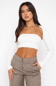 Forgetting You Ribbed Knit Long Sleeve Crop White sold by White Fox Boutique